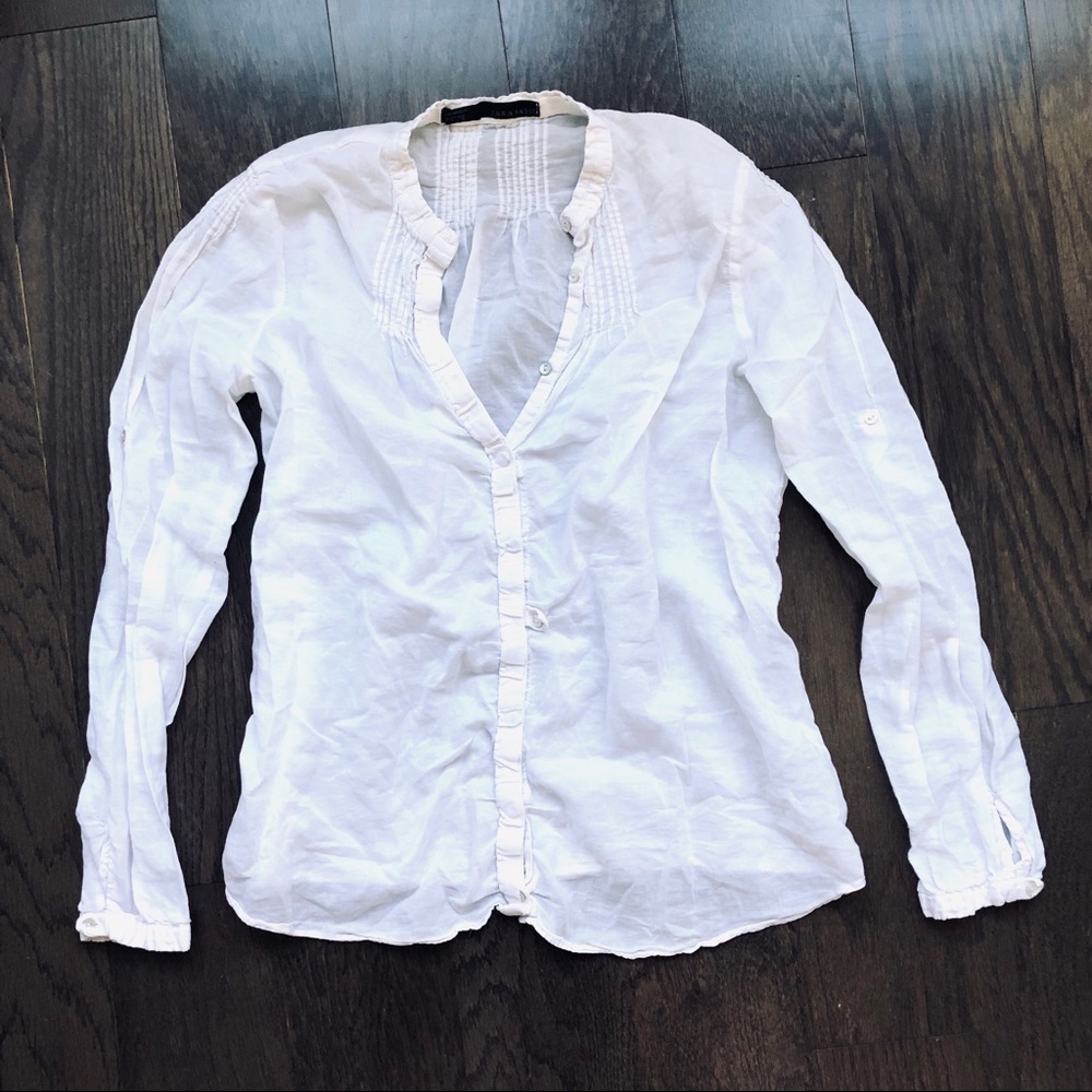 Zara sheer White Gauzy Linen-y Blouse | Small